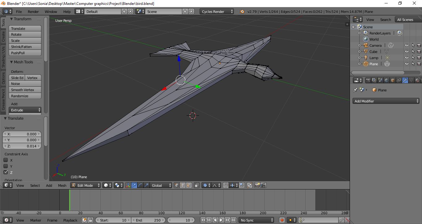 Model of a bird in Blender