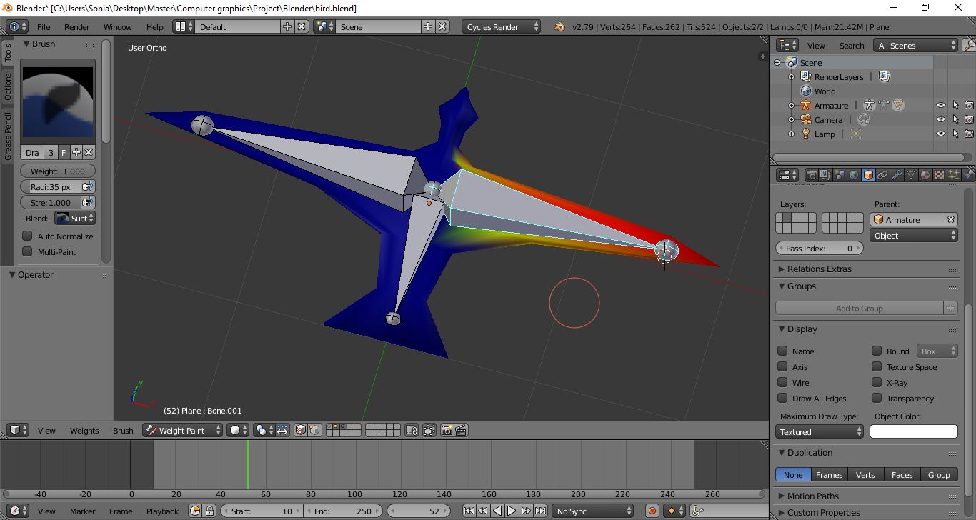 Rigging the bird in Blender